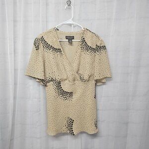Jennifer Lloyd Blouse Tan Black Polka Dot Coquette Party 2X